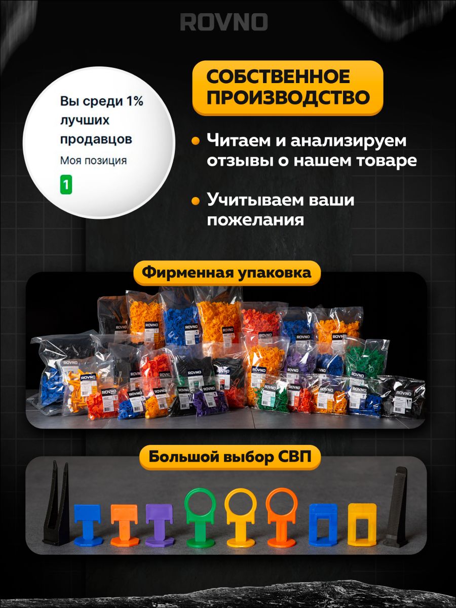 ROVNO Зажим для выравнивания плитки, 2мм, 500 шт.