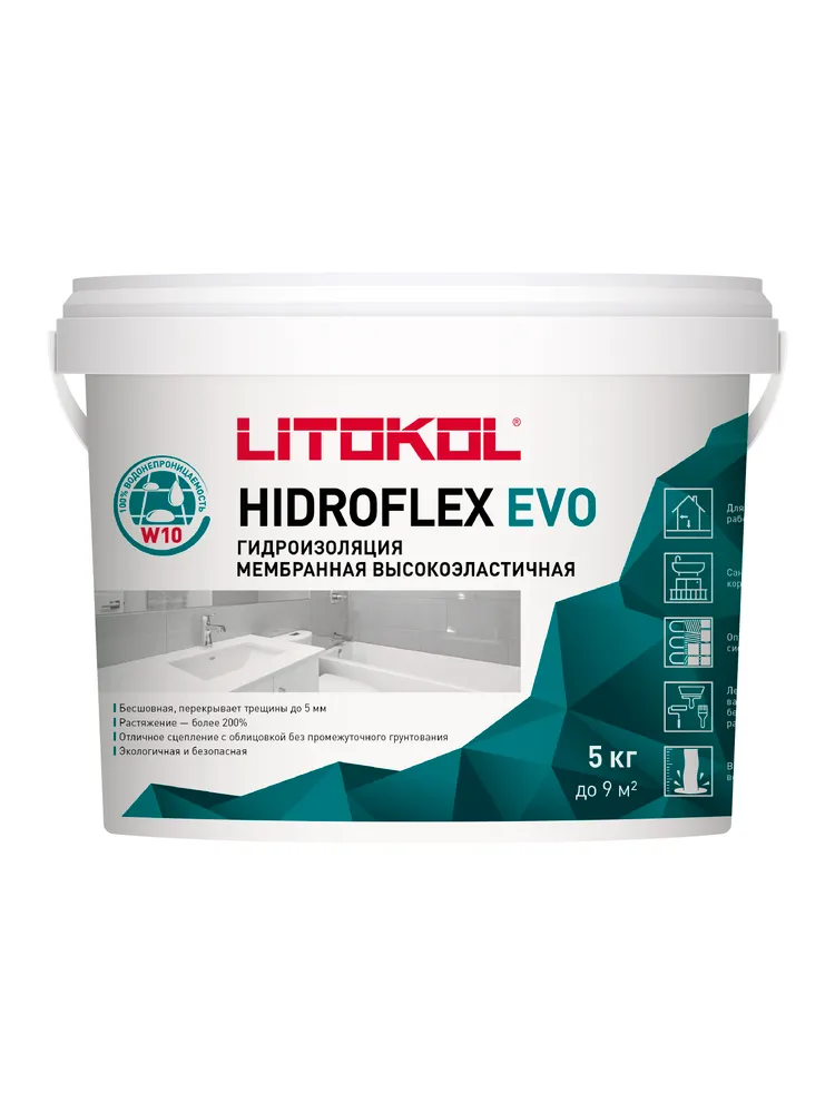 Гидроизоляция готовая полимерная Мастика Литокол LITOKOL Гидрофлекс HIDROFLEX EVO, 5 кг