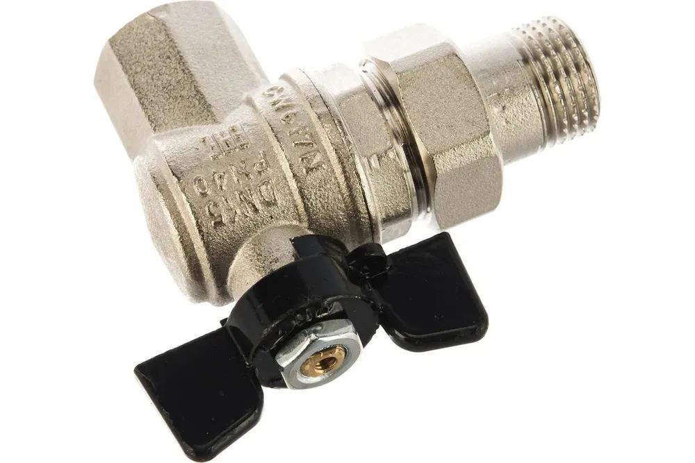 Кран шаровой угловой Bugatti Oregon 594 1/2" с американкой (со сгоном)