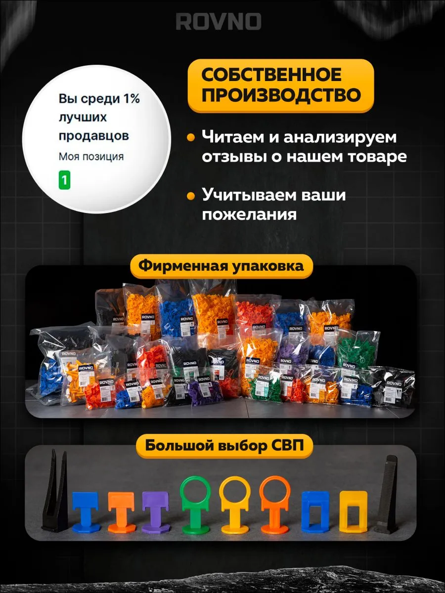 ROVNO Зажим для выравнивания плитки, 2мм, 500 шт.