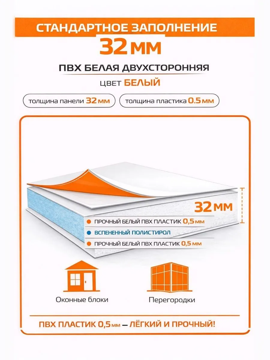 Откос оконный (сэндвич-панель 32/05мм) Белый 500х500мм.