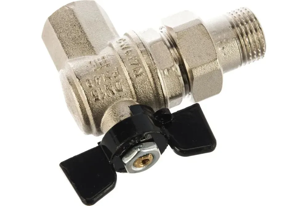 Кран шаровой угловой Bugatti Oregon 594 1/2" с американкой (со сгоном)