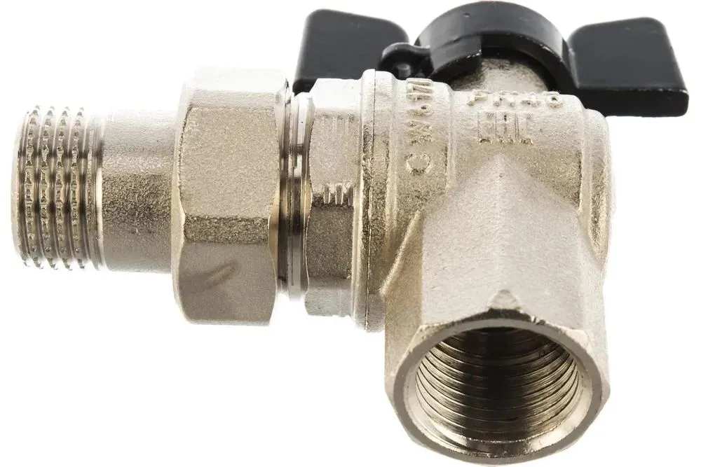 Кран шаровой угловой Bugatti Oregon 594 1/2" с американкой (со сгоном)