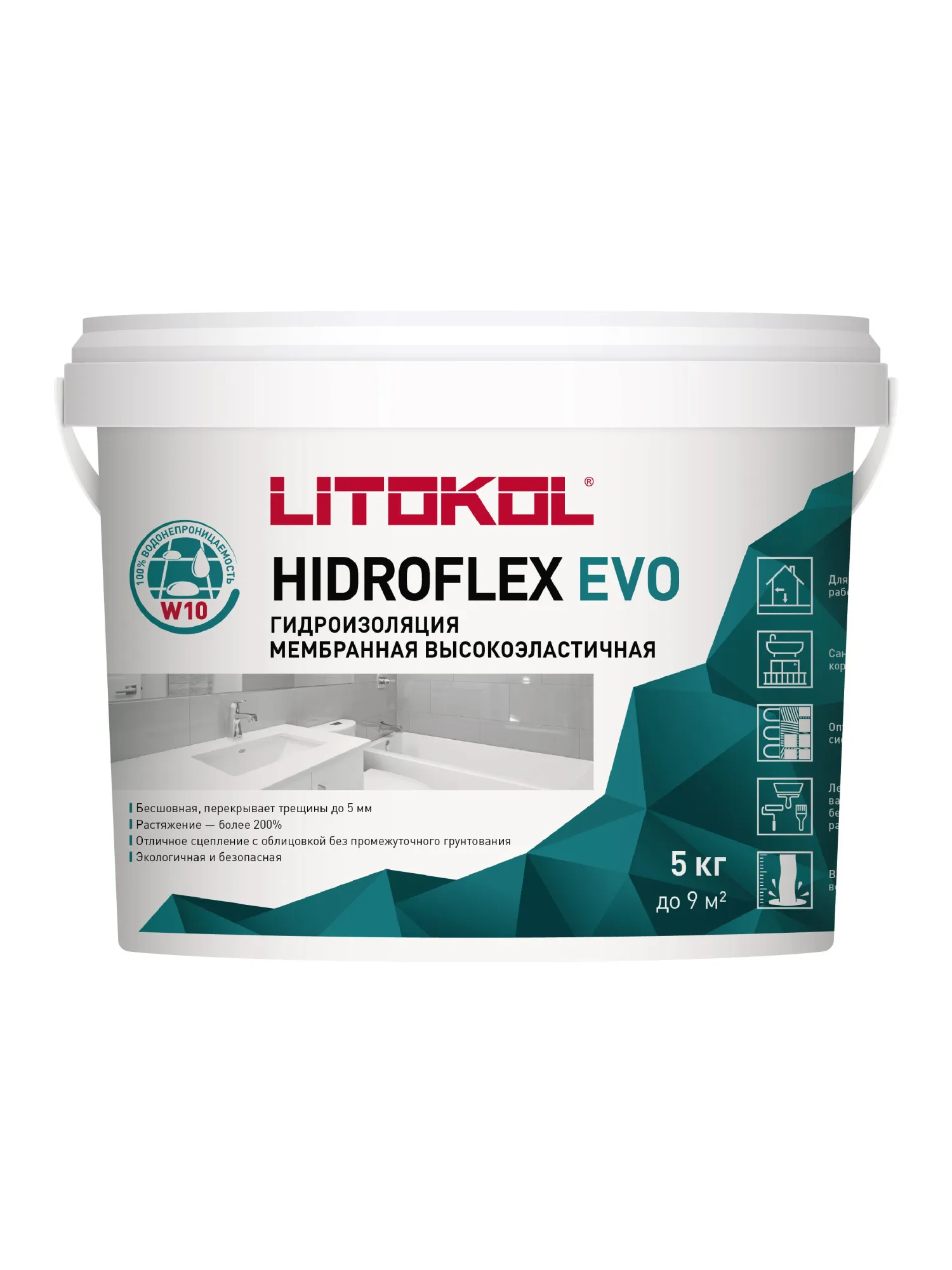 Гидроизоляция готовая полимерная Мастика Литокол LITOKOL Гидрофлекс HIDROFLEX EVO, 5 кг